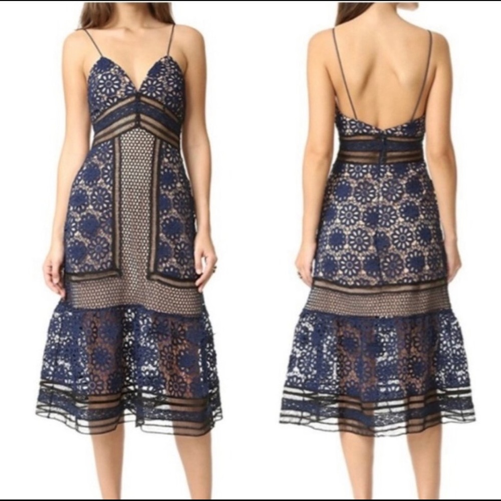 Self Portrait Lace Midi Dress blue size 6